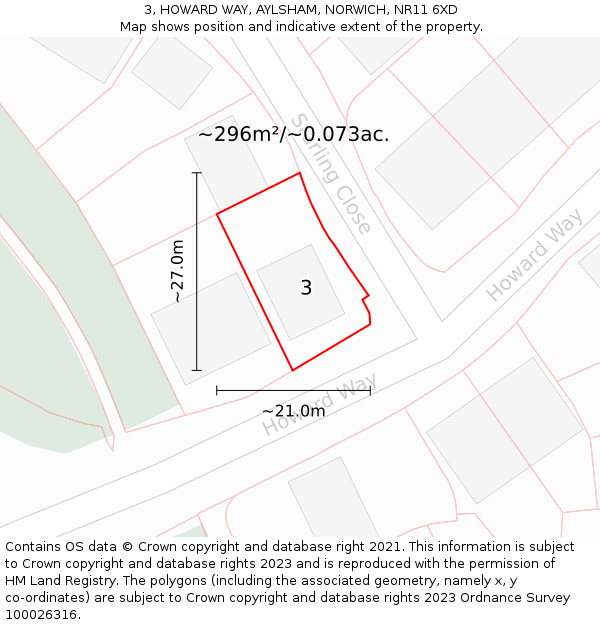 3, HOWARD WAY, AYLSHAM, NORWICH, NR11 6XD: Plot and title map