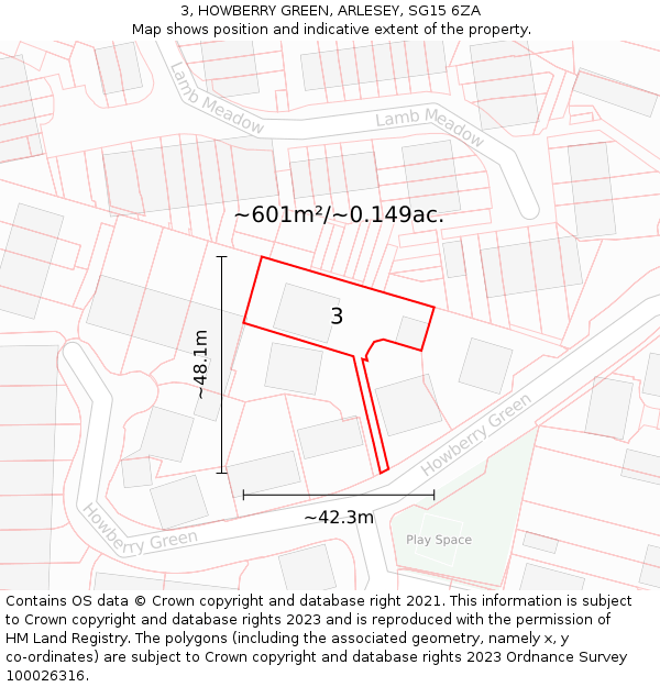 3, HOWBERRY GREEN, ARLESEY, SG15 6ZA: Plot and title map