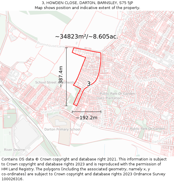 3, HOWDEN CLOSE, DARTON, BARNSLEY, S75 5JP: Plot and title map