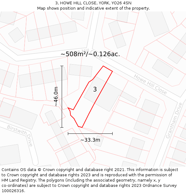 3, HOWE HILL CLOSE, YORK, YO26 4SN: Plot and title map