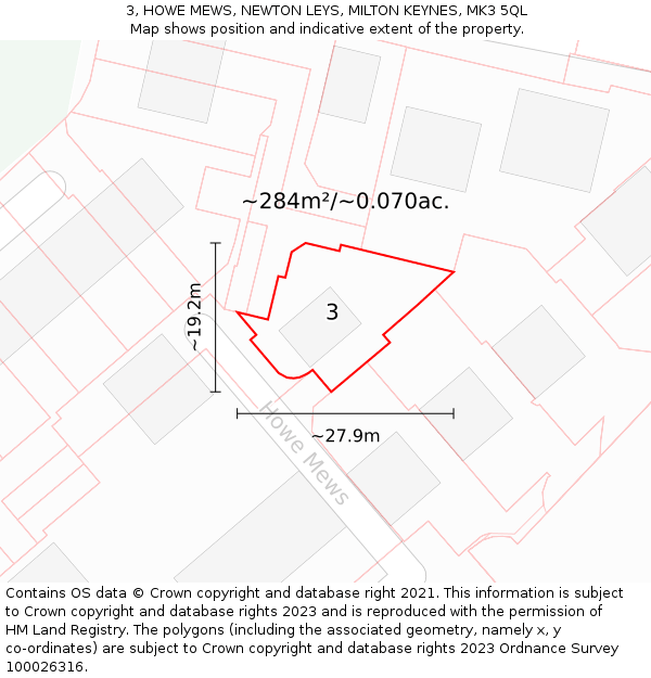 3, HOWE MEWS, NEWTON LEYS, MILTON KEYNES, MK3 5QL: Plot and title map