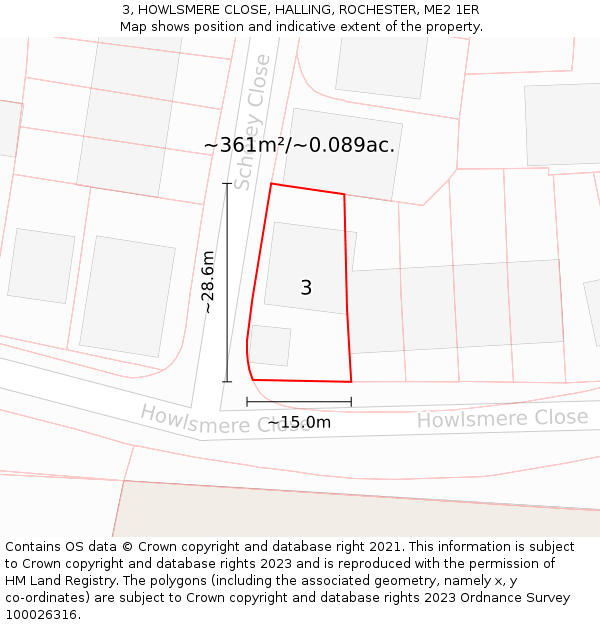 3, HOWLSMERE CLOSE, HALLING, ROCHESTER, ME2 1ER: Plot and title map