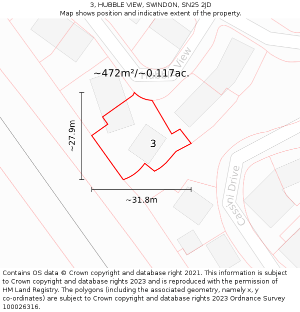 3, HUBBLE VIEW, SWINDON, SN25 2JD: Plot and title map