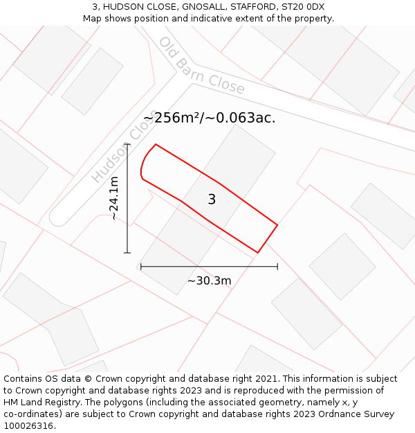 3, HUDSON CLOSE, GNOSALL, STAFFORD, ST20 0DX: Plot and title map