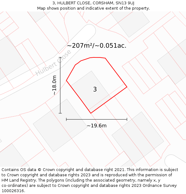 3, HULBERT CLOSE, CORSHAM, SN13 9UJ: Plot and title map