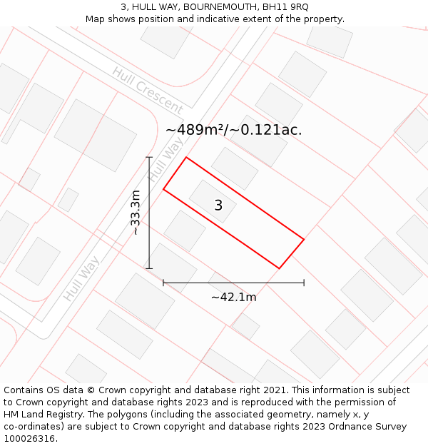 3, HULL WAY, BOURNEMOUTH, BH11 9RQ: Plot and title map