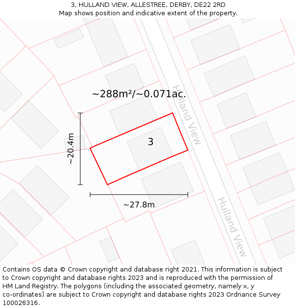 3, HULLAND VIEW, ALLESTREE, DERBY, DE22 2RD: Plot and title map