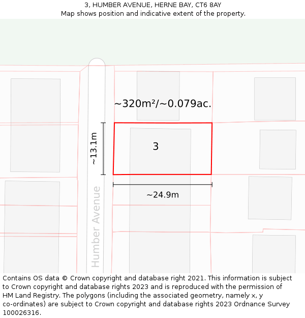 3, HUMBER AVENUE, HERNE BAY, CT6 8AY: Plot and title map