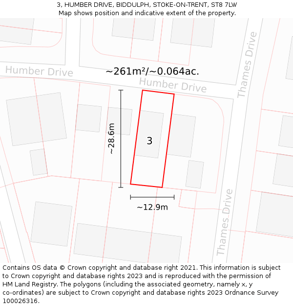 3, HUMBER DRIVE, BIDDULPH, STOKE-ON-TRENT, ST8 7LW: Plot and title map