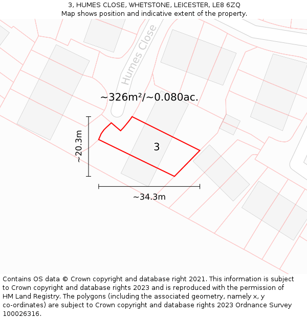 3, HUMES CLOSE, WHETSTONE, LEICESTER, LE8 6ZQ: Plot and title map