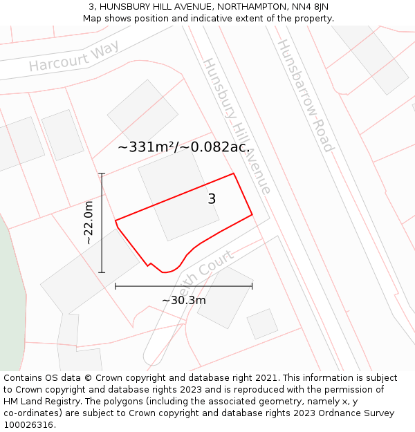 3, HUNSBURY HILL AVENUE, NORTHAMPTON, NN4 8JN: Plot and title map