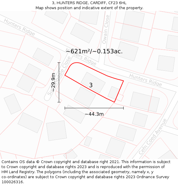 3, HUNTERS RIDGE, CARDIFF, CF23 6HL: Plot and title map