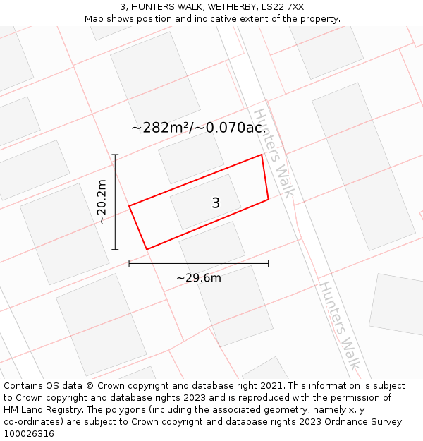 3, HUNTERS WALK, WETHERBY, LS22 7XX: Plot and title map