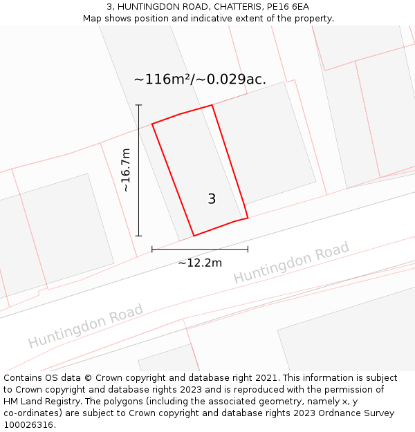 3, HUNTINGDON ROAD, CHATTERIS, PE16 6EA: Plot and title map
