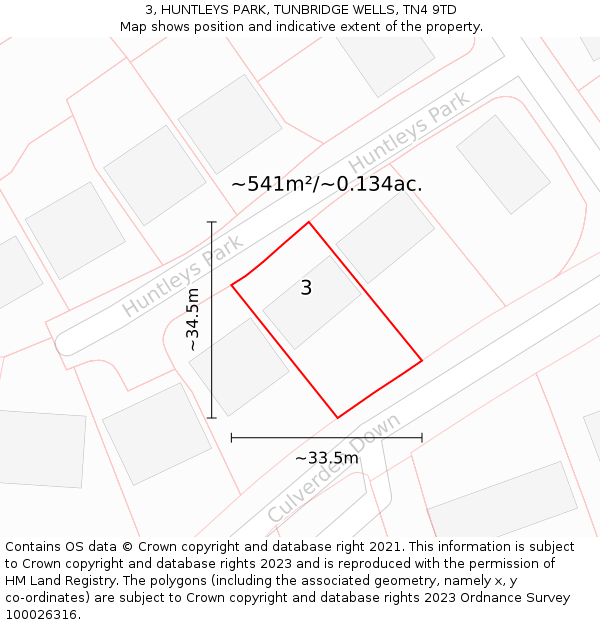 3, HUNTLEYS PARK, TUNBRIDGE WELLS, TN4 9TD: Plot and title map