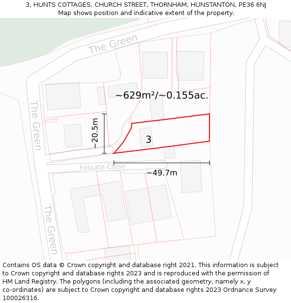 3, HUNTS COTTAGES, CHURCH STREET, THORNHAM, HUNSTANTON, PE36 6NJ: Plot and title map