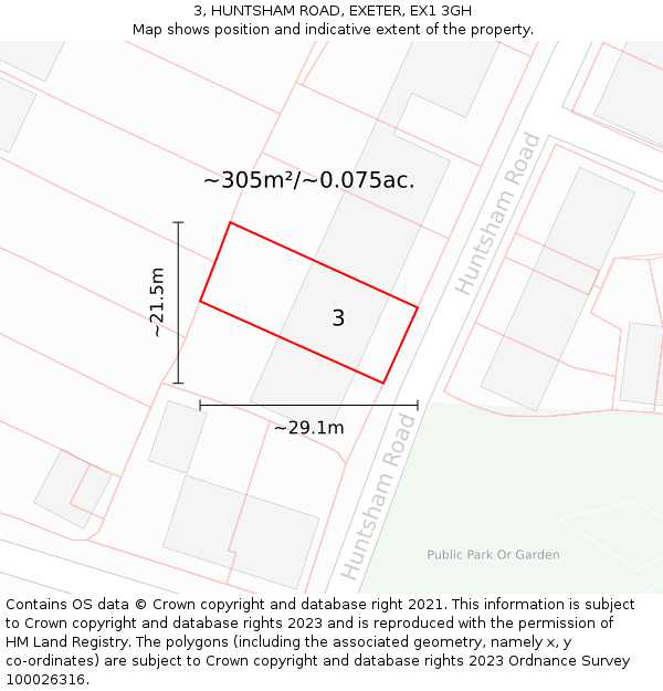 3, HUNTSHAM ROAD, EXETER, EX1 3GH: Plot and title map