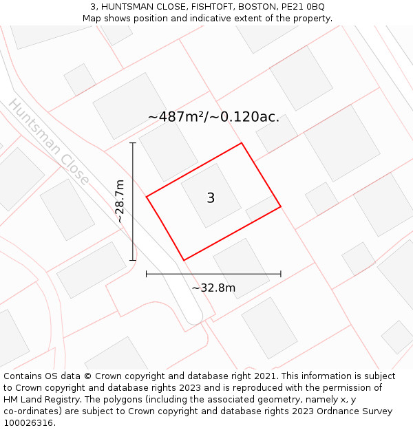 3, HUNTSMAN CLOSE, FISHTOFT, BOSTON, PE21 0BQ: Plot and title map