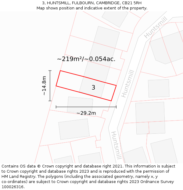 3, HUNTSMILL, FULBOURN, CAMBRIDGE, CB21 5RH: Plot and title map