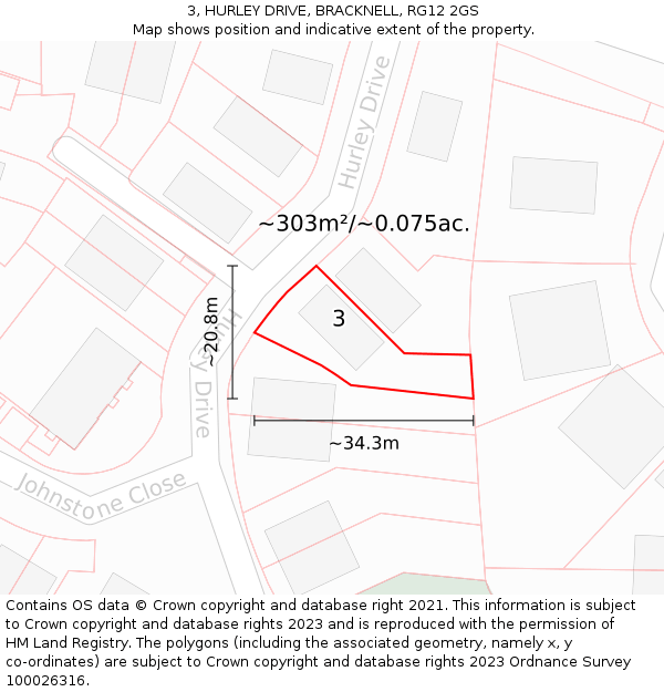 3, HURLEY DRIVE, BRACKNELL, RG12 2GS: Plot and title map
