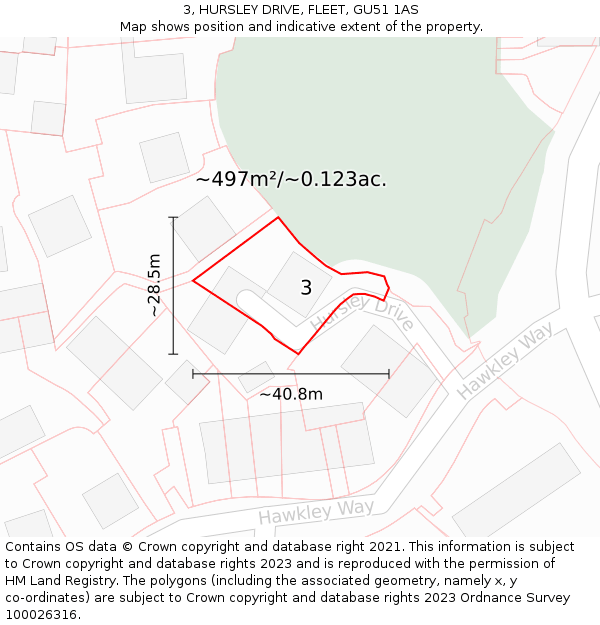 3, HURSLEY DRIVE, FLEET, GU51 1AS: Plot and title map
