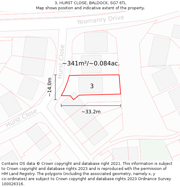 3, HURST CLOSE, BALDOCK, SG7 6TL: Plot and title map