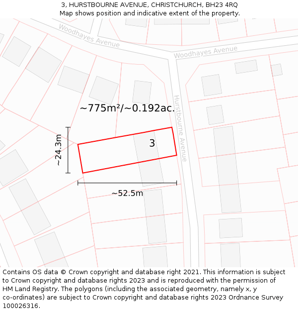 3, HURSTBOURNE AVENUE, CHRISTCHURCH, BH23 4RQ: Plot and title map
