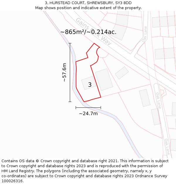 3, HURSTEAD COURT, SHREWSBURY, SY3 8DD: Plot and title map