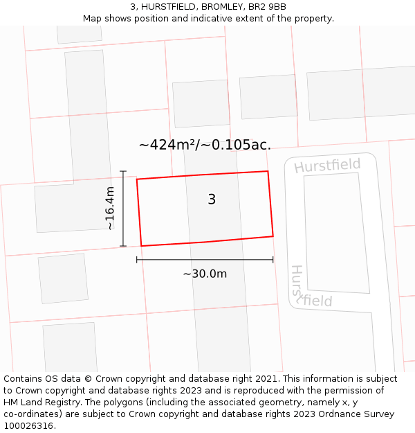 3, HURSTFIELD, BROMLEY, BR2 9BB: Plot and title map