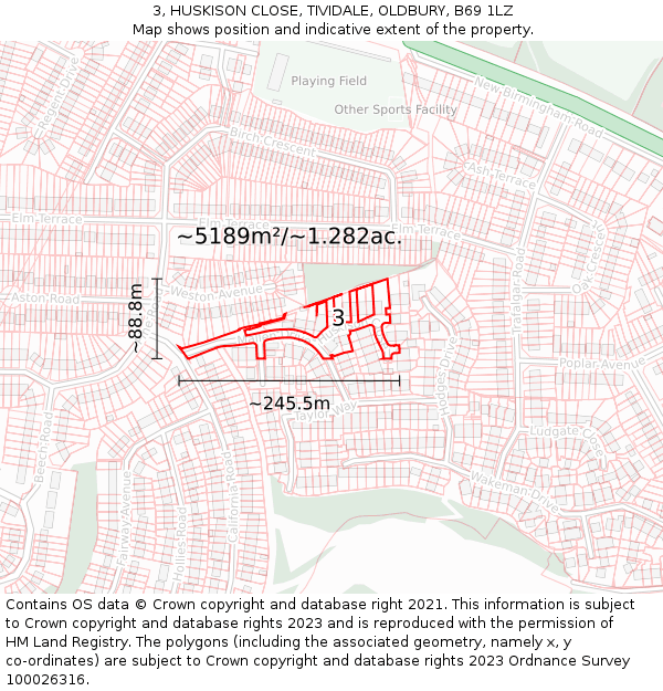 3, HUSKISON CLOSE, TIVIDALE, OLDBURY, B69 1LZ: Plot and title map