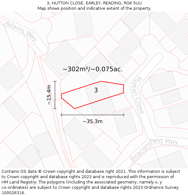 3, HUTTON CLOSE, EARLEY, READING, RG6 5UU: Plot and title map