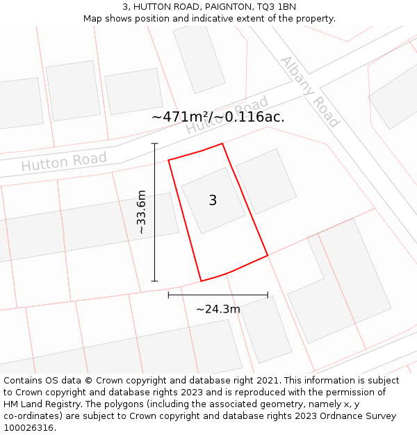 3, HUTTON ROAD, PAIGNTON, TQ3 1BN: Plot and title map