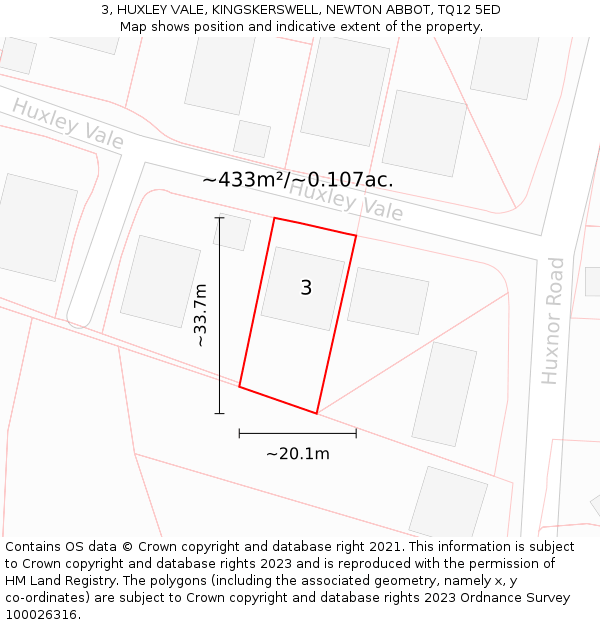 3, HUXLEY VALE, KINGSKERSWELL, NEWTON ABBOT, TQ12 5ED: Plot and title map