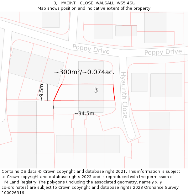 3, HYACINTH CLOSE, WALSALL, WS5 4SU: Plot and title map