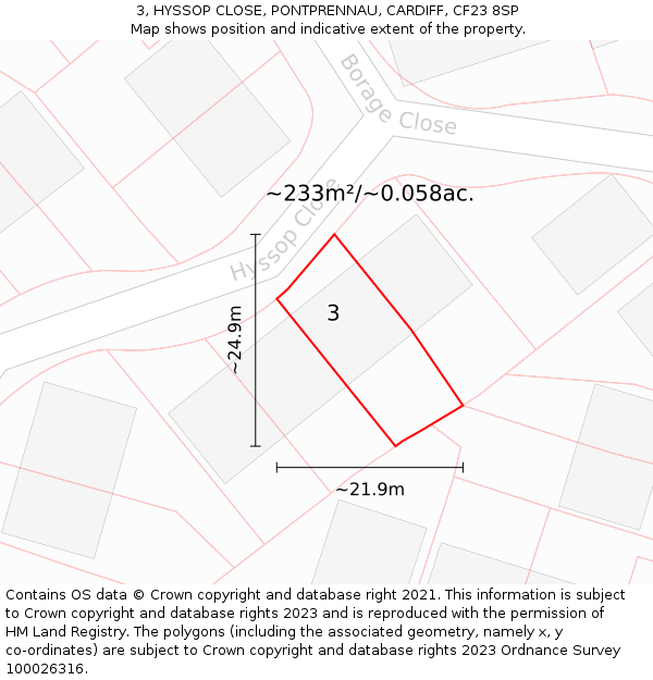 3, HYSSOP CLOSE, PONTPRENNAU, CARDIFF, CF23 8SP: Plot and title map