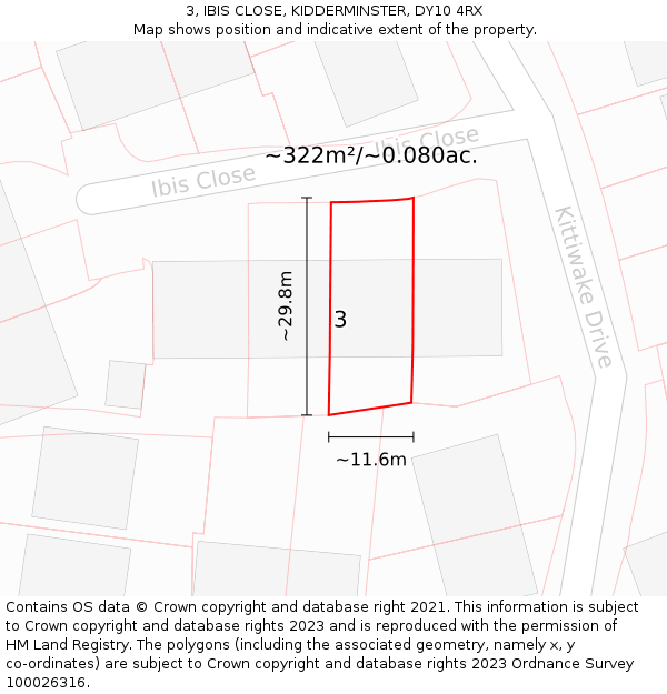 3, IBIS CLOSE, KIDDERMINSTER, DY10 4RX: Plot and title map