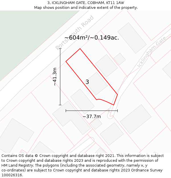 3, ICKLINGHAM GATE, COBHAM, KT11 1AW: Plot and title map