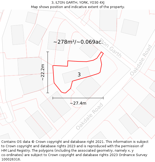 3, ILTON GARTH, YORK, YO30 4XJ: Plot and title map