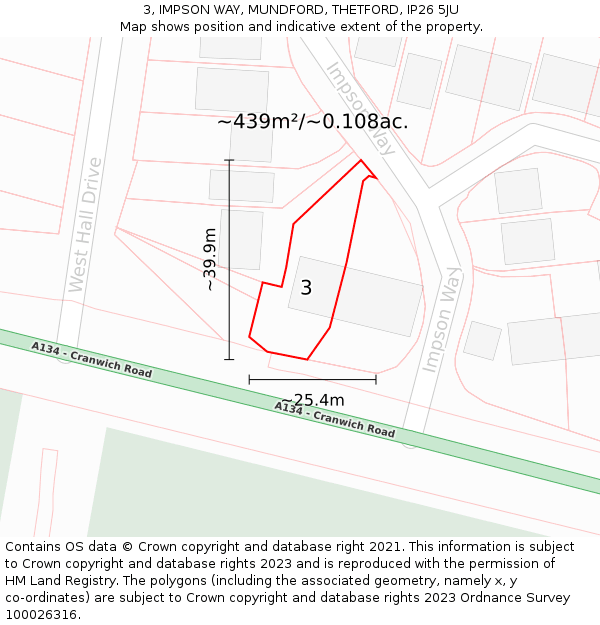 3, IMPSON WAY, MUNDFORD, THETFORD, IP26 5JU: Plot and title map