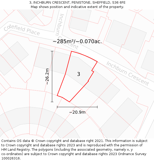 3, INCHBURN CRESCENT, PENISTONE, SHEFFIELD, S36 6FE: Plot and title map