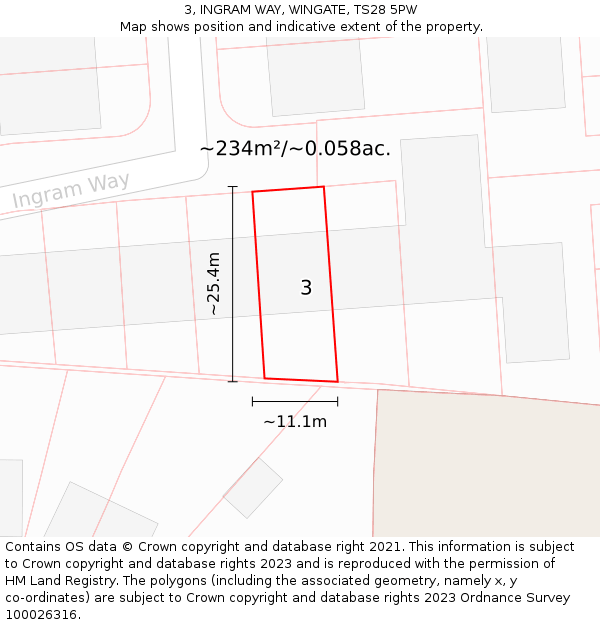 3, INGRAM WAY, WINGATE, TS28 5PW: Plot and title map
