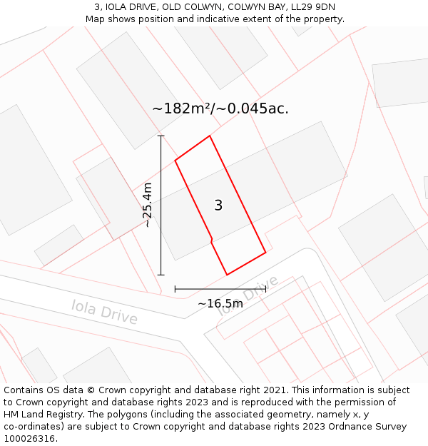3, IOLA DRIVE, OLD COLWYN, COLWYN BAY, LL29 9DN: Plot and title map