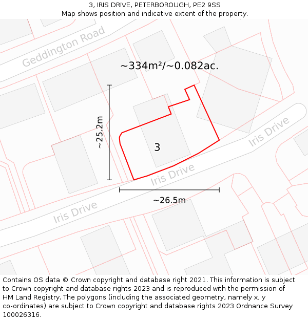 3, IRIS DRIVE, PETERBOROUGH, PE2 9SS: Plot and title map