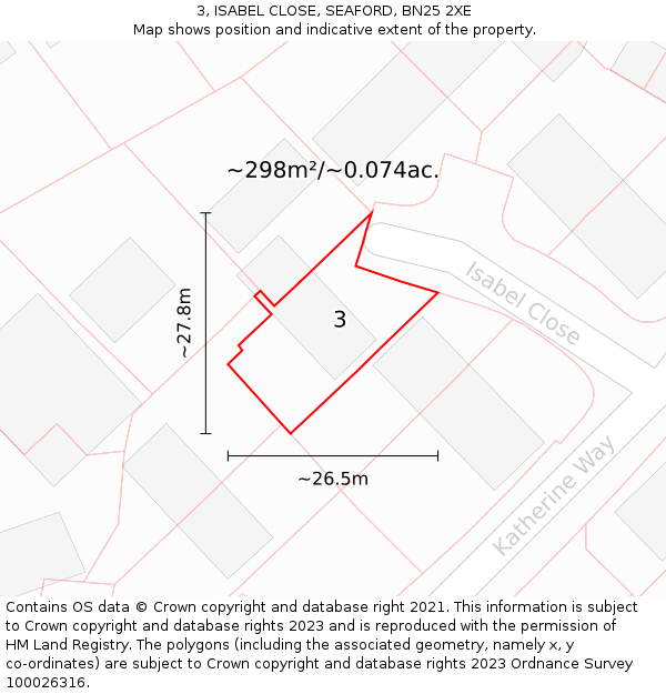 3, ISABEL CLOSE, SEAFORD, BN25 2XE: Plot and title map
