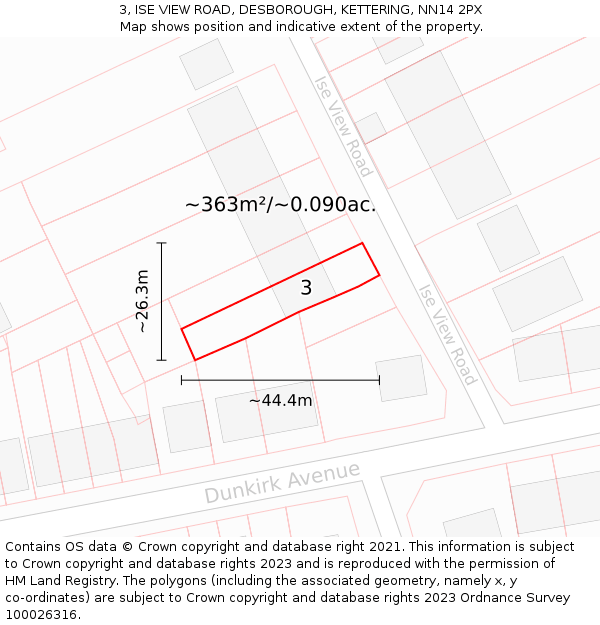 3, ISE VIEW ROAD, DESBOROUGH, KETTERING, NN14 2PX: Plot and title map