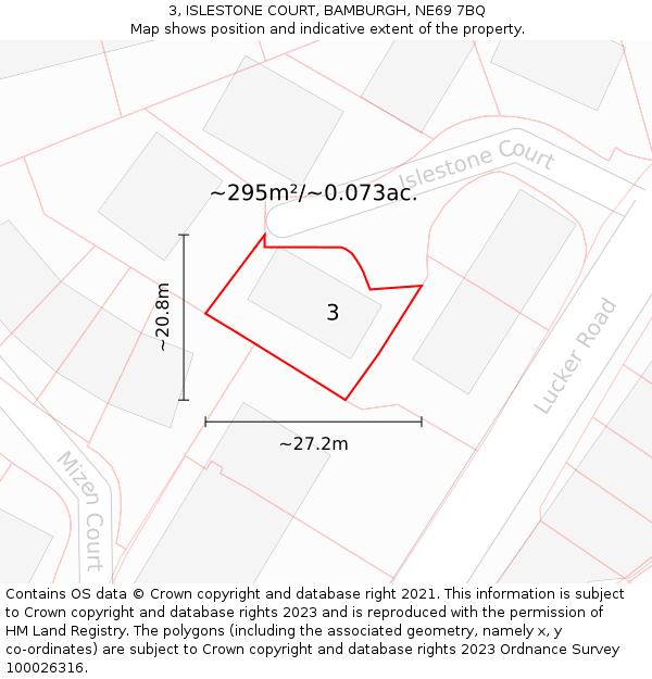 3, ISLESTONE COURT, BAMBURGH, NE69 7BQ: Plot and title map