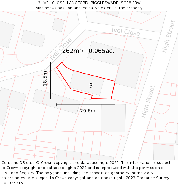 3, IVEL CLOSE, LANGFORD, BIGGLESWADE, SG18 9RW: Plot and title map