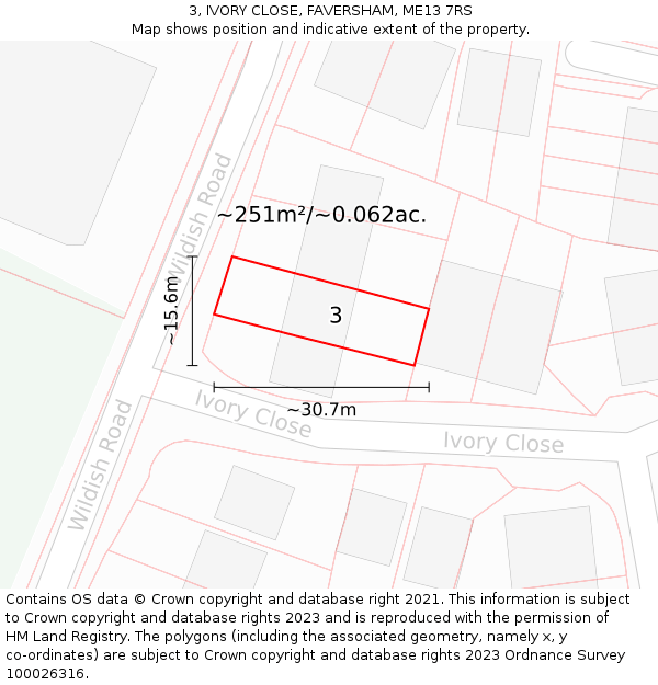 3, IVORY CLOSE, FAVERSHAM, ME13 7RS: Plot and title map