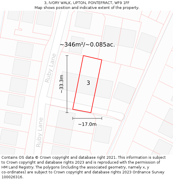 3, IVORY WALK, UPTON, PONTEFRACT, WF9 1FF: Plot and title map