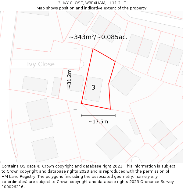3, IVY CLOSE, WREXHAM, LL11 2HE: Plot and title map